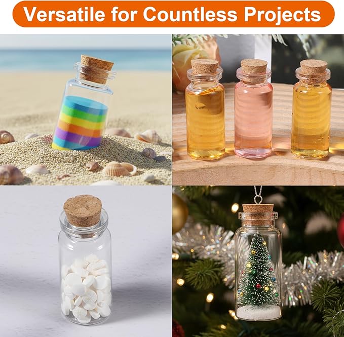 120 Pack 10ml Mini Plastic Bottles with Cork Stoppers, Small Empty Clear Plastic Jars for DIY Crafts, Wedding Favors, Spice & Sample Containers, Party Decor