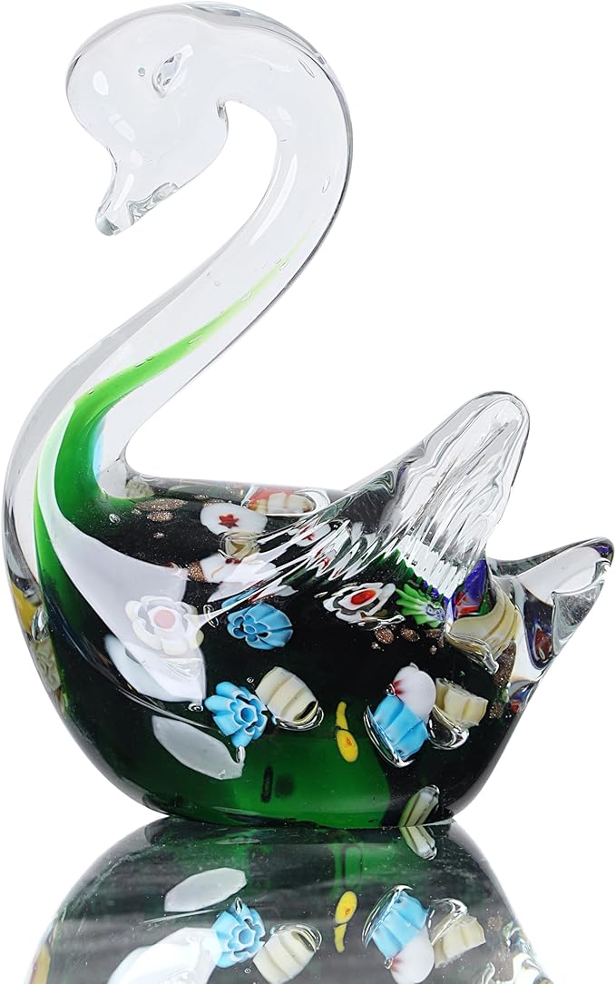 Yao Yuan AOYUAN Handmade Multicolor Glass Swan Figurine - Elegant Swan Decor for Home and Office (Green Color)…