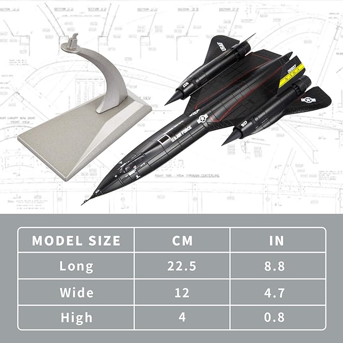 Lose Fun Park 1：144 SR 71 Blackbird Plane Model Diecast Military Fighter Attack Airplane Models Aircraft with Stand