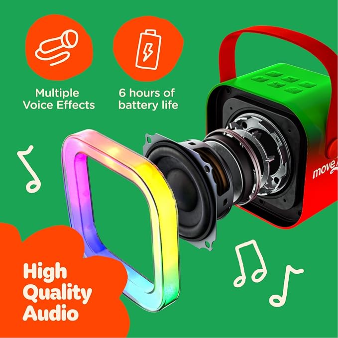 Move2Play, Mini Karaoke Machine for Kids | Built-in 8 Christmas Songs | Bluetooth Speaker with Microphones | Voice Effects | Toddler Music Toy | Stocking Stuffer | Girls & Boys Age 2, 3, 4, 5, 6+