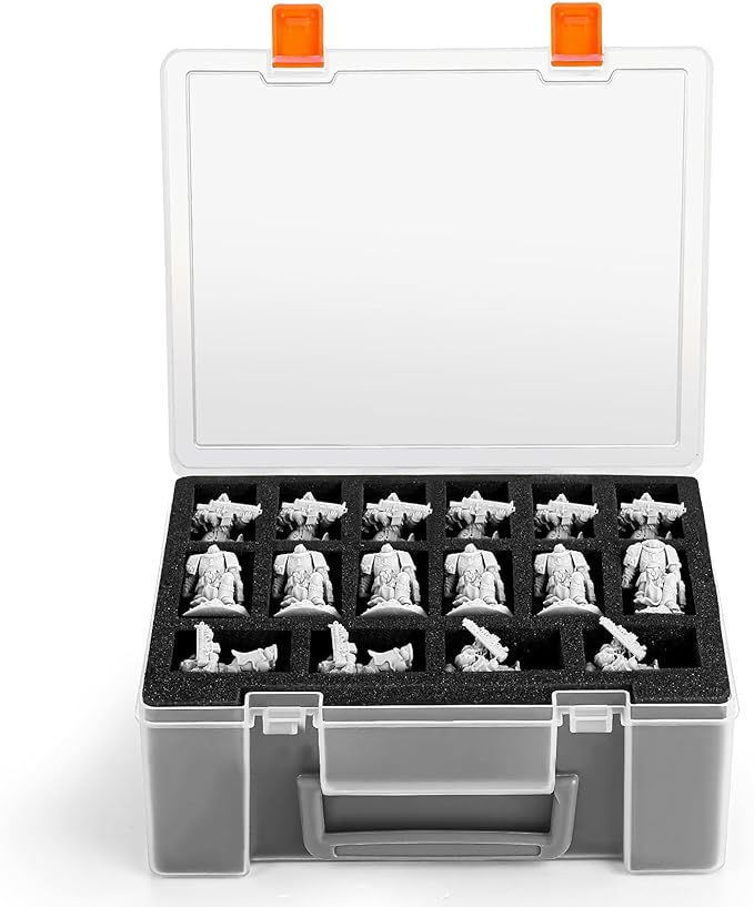 Miniature Storage Carrying Figure Case - 32 Slot Figurine Minature Carrying Case with 2 Foam Layer for Miniatures Compatible with 40k, DND & More (Transparent)