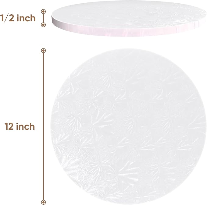 Cakebon Round Cake Boards - Sturdy 1/2 Thick Drums - 12 Inch Professional Smooth Straight Edges White 1-Pack
