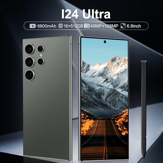 BAOWU I24 Ultra 5G Unlocked Phones, Built in Pen, Smartphone Battery 6800mAh 6.8" HD Screen Unlocked Cell Phone, 16+512GB Android14 with 128G Memory Card, Face ID/Fingerprint Lock/GPS (Green)
