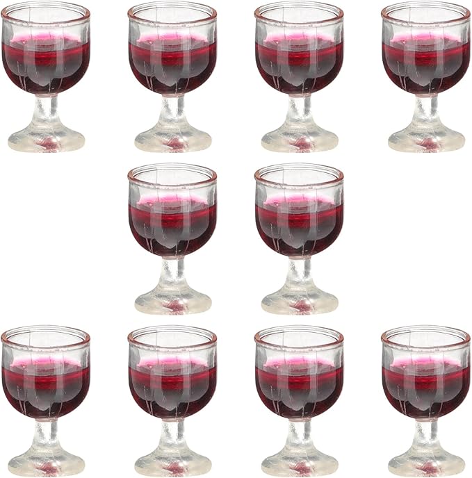 NUOBESTY 10Pcs Miniature Wine Glasses for 1/12 Dollhouse Accessories Small Red Glass Ornaments Kitchen Garden D Cor