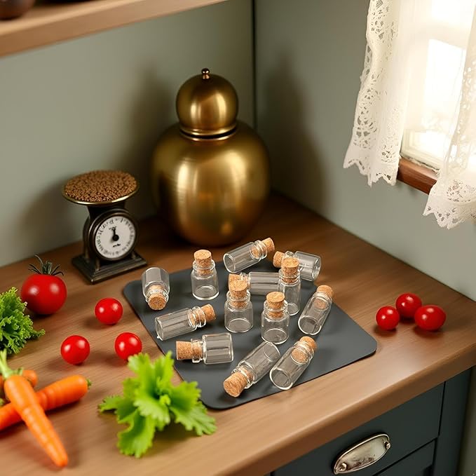 10Pcs Dollhouse Glass Jars Miniature: 1/12 Scale Glass Bottles Food Container for Kitchen Restaurant - Mini Canister Empty with Cork，Dollhouse Accessories，Dollhouses Décor