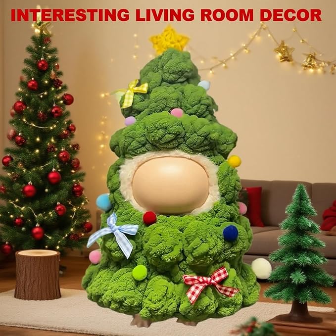 2026 New 17cm Doll Christmas Clothes, Handcrafted One-Piece Christmas Tree Figures Clothes - Poms and Bows (Green), Funny Cute Set Compatible with Standing Sitting 17cm Dolls
