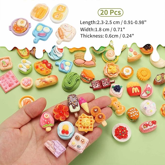 Dollhouse Miniature Food, Cute Mixed Plate Figures Toys Mini Resin Foods Trinkets for Pretend Play Kitchen Cooking Game & Doll House Decor (Mixing Colors, 20pcs)