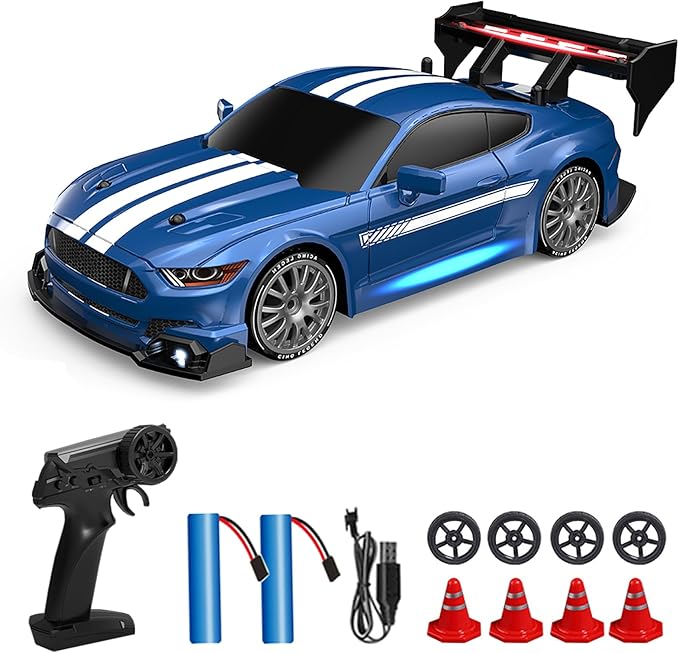 1:24 Scale RC Drift Car, 30KM/H 4WD 2.4GHz Remote Control Cars with LED Light, Racing and 4 Drifting Wheels, High Speed RC Racing Cars Perfect Toy Gift for Teen Adults