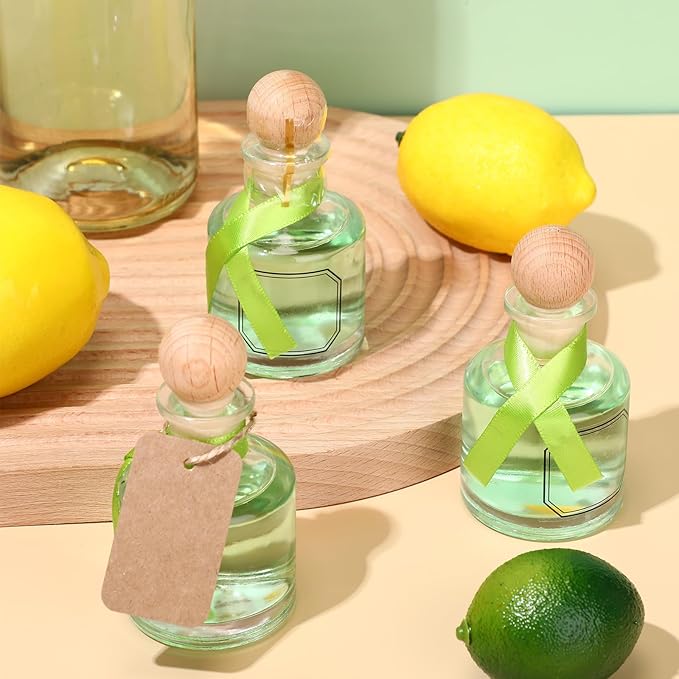 Baderke 12 Pcs 50 ml /1.7 oz Patron Shot Bottles Empty for Drinks Mini Tequila Shot Bottles Patron with Cork Lids Green Ribbon Reusable Glass Bottle for Weddings Birthday Party Favors DIY Crafts