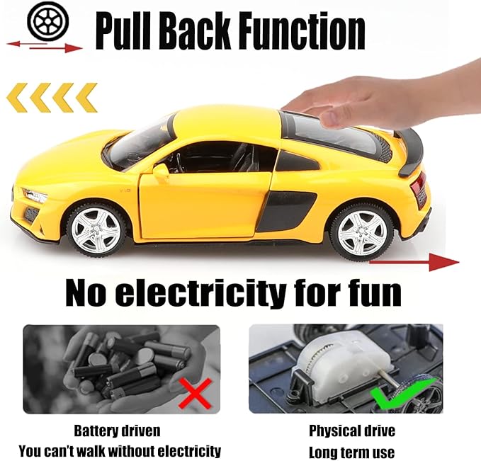 1/36 Scale Audi R8 Diecast Model Cars,Pull Back Vehicles Toy Cars,Cars Gifts for Boys Girls