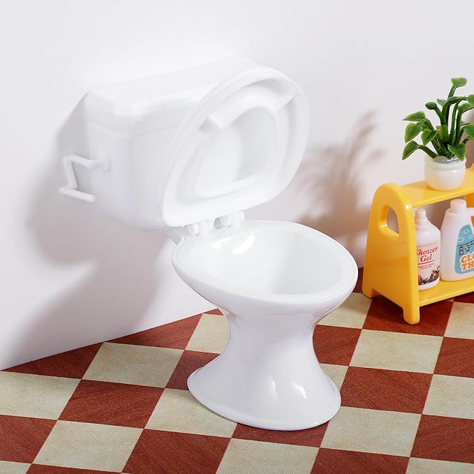 FAVOMOTO 6PCS Mini Toilet Seat Toy, Plastic Doll House Toilet Furniture Bathroom Accessories Decorative for Dollhouse DIY Miniature Landscapes