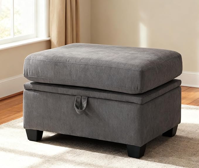 asunflower Ottoman with Storage for Couch Gray 25.2" Square Storage Ottoman Foot Rest for Living Room Large Ottomans for Dorm, Bedroom,Office with Deep Seating