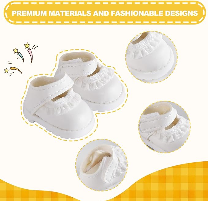 Cute Doll Shoes for Lububu, Premium Doll Shoes for 4-7in Dolls, Compatible with Lububu Doll Clothing & Outfits(White Laces)