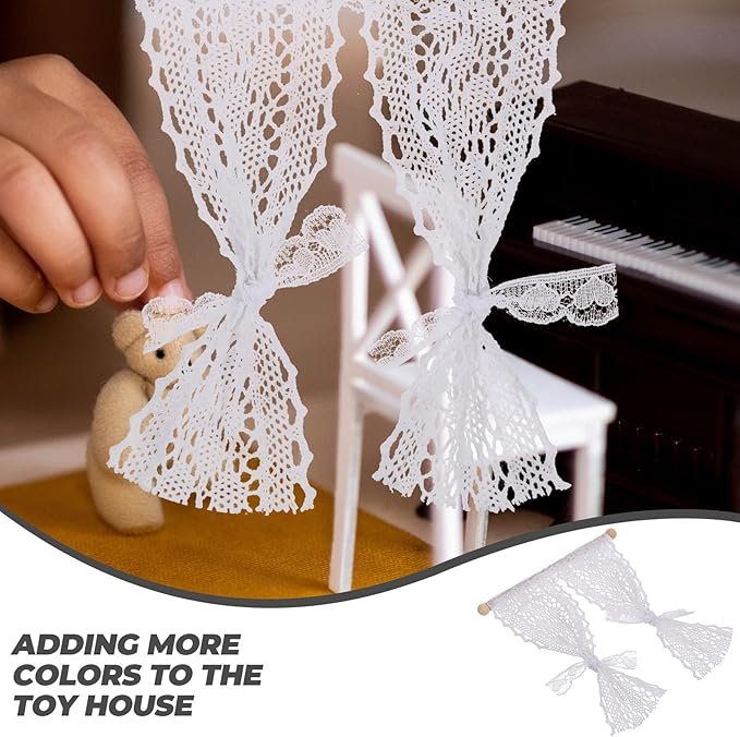 Kisangel 4pcs Dollhouse Miniature Lace Curtains, White Mini Curtains Tiny Doll House Window Shades for Miniature Dollhouse Furniture House Accessories