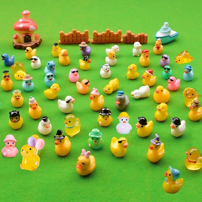 60 Pcs Multicolor Mini Resin Ducks, Tiny Ducks to Hide, Little Ducks Figurines Small Miniature Ducks Figures Bulk for Fairy Garden, Dollhouse Decoration Micro Landscape Ornament