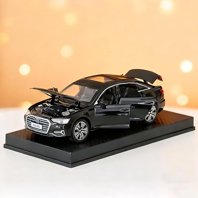 Toy Car 1/32 Audi A6L 55 TFSI Metal Model Car Pull Back Car Toys with Light and Sound Toys Car Audi Collectible Model for Boy (Black)