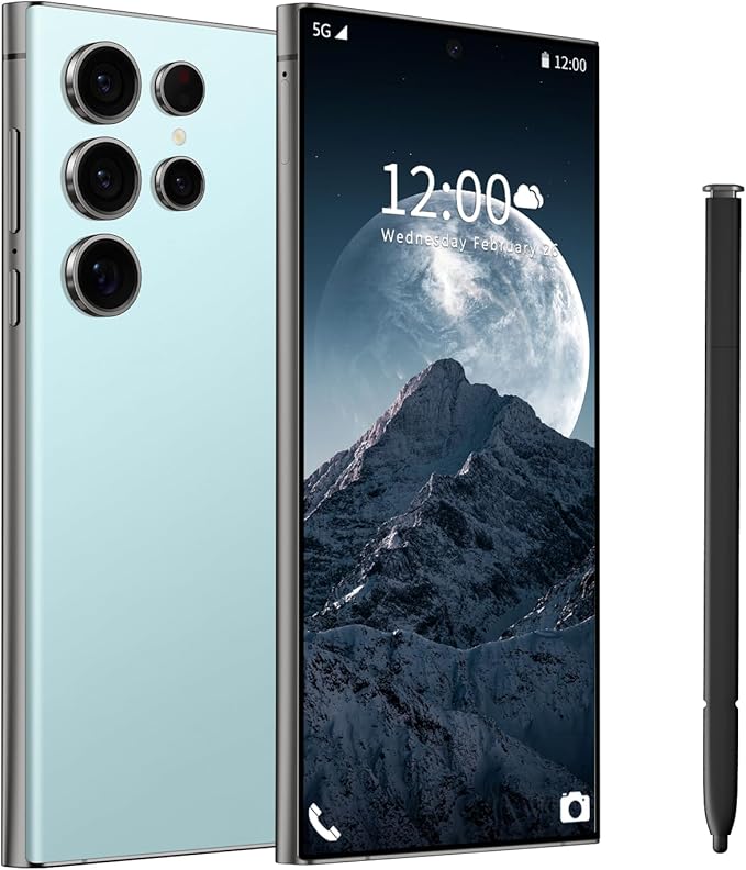 BAOWU I24 Ultra 5G Unlocked Phones, Built in Pen, Smartphone Battery 6800mAh 6.8" HD Screen Unlocked Cell Phone, 16+512GB Android14 with 128G Memory Card, Face ID/Fingerprint Lock/GPS (Cyan)