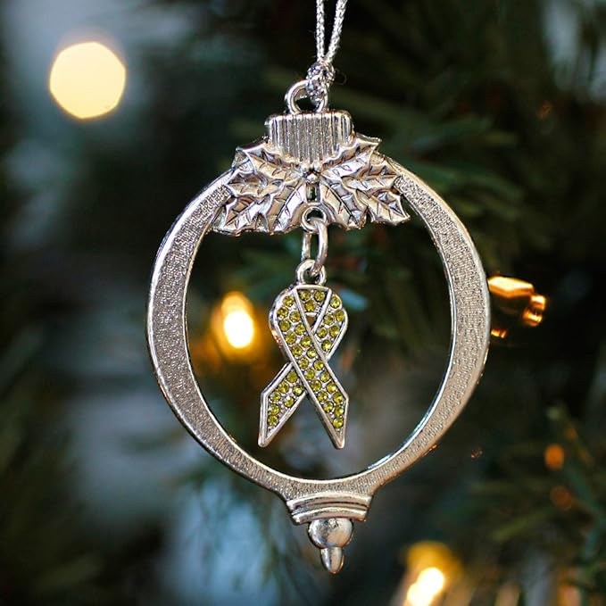 Inspired Silver - Green Ribbon - Silver Christmas Ornament - Unique Charm Christmas Tree Ornament - Holiday Hanging Decoration