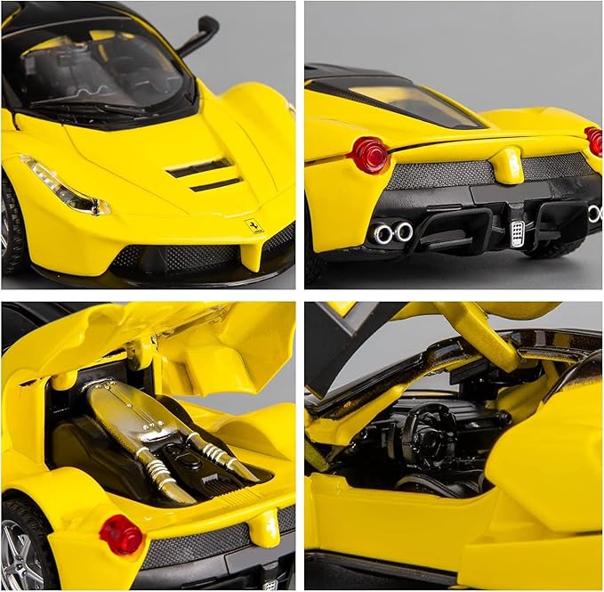 BDTCTK 1:32 Farrari Car Model Pull Back Car with Sound and Light for Kids Boy Girl, Metal Body Door Opened Yellow