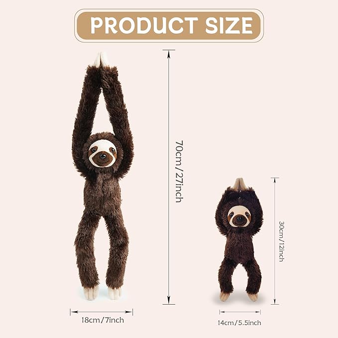 2pcs Sloth Hanging Stuffed Animal Mother with Baby Hanging Plush Toys, Three-Toed Sloth Hooks and Stuffed Animals with Rings for Kids, Gifts for Boys and Girls
