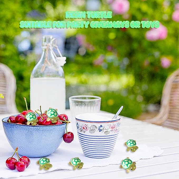 50pcs Luminous Mini Resin Turtles, Resin Animals, Mini Turtles, Marine Craft Decoration, Suitable for Decoration of Gardens, Parties, Miniature Landscapes (Green)