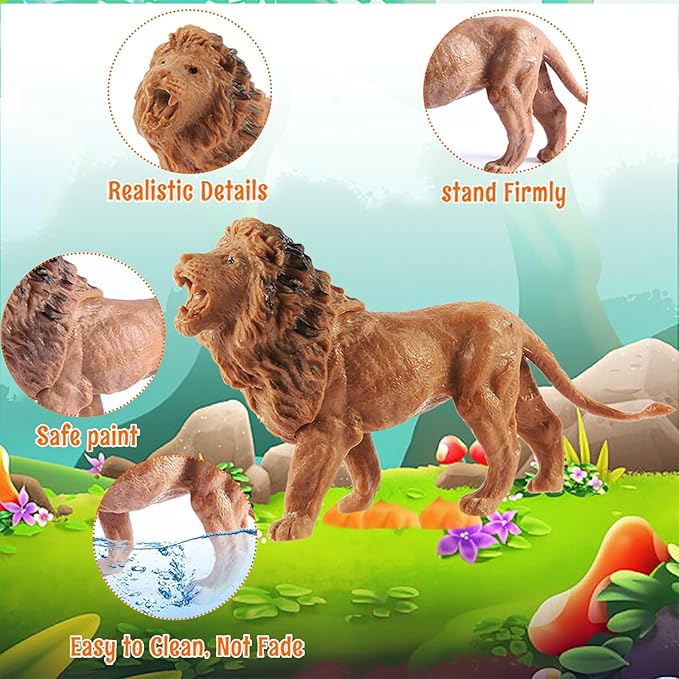30-Piece Safari Animals Figures Toys Set for Kids -6-Inch Realistic Jumbo Wild Zoo Animals, Plastic African Wild Zoo Playset with Metal Storage Box Educational Learning Playset for Kids 3-5-7