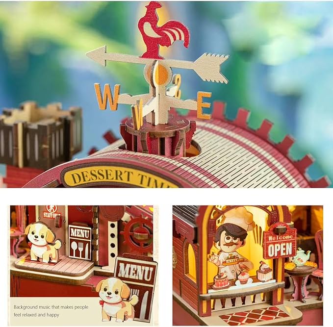 DIY Miniature House Kit - 3D Wooden Puzzle Miniature Kit with LED Light & Movable Dessert Workshop, Book Nook Tiny Model Mini House Building Kit for Adults, Teens, Adults Craft Kits