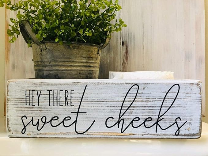 Eeypy Wood Wall Art Decor Rustic Bathroom toilet storage box - toilet paper holder caddy - hey there sweet cheeks Wood Wall Decor for Bedroom, 12 inch