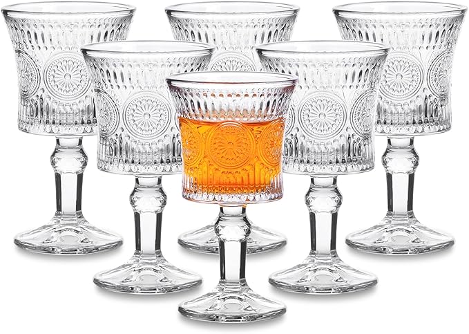 Jaepsing Shot Glasses, 2oz Etching Patterns Glasses Set of 6, Fancy Shot Glasses/Great for White and Red Wine/Tasting Glasses/Cute/Mini Wine Glass Clear
