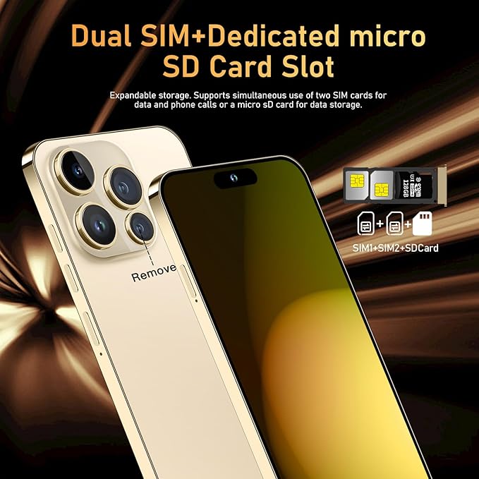 Huness 14PROMA X Smartphone Unlocked Cell Phone,Battery 6800mAh 6.82" HD Screen Unlocked Phones,16+512GB Android 14 with 128GB Memory Card,Dual SIM/Fingerprint Lock/Face ID/GPS (Gold, 16+512G)