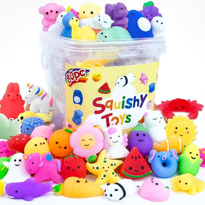 80 Pieces Kawaii Mini Mochi Squishy Toys Party Favors for Kids 8-12 Fufu Squishy Slow Rising Animal Sensory Fidget Toys Bulk for Classroom Prizes Set Christmas Pack Valentine Goodie Bags Easter Eggs