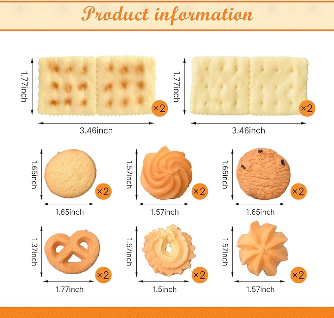 Fake Cookies, 16Pcs 8 Styles Artificial Soda Biscuits Simulation Realistic Dessert Crackers Food for Home Kitchen Shop Display Photography Props