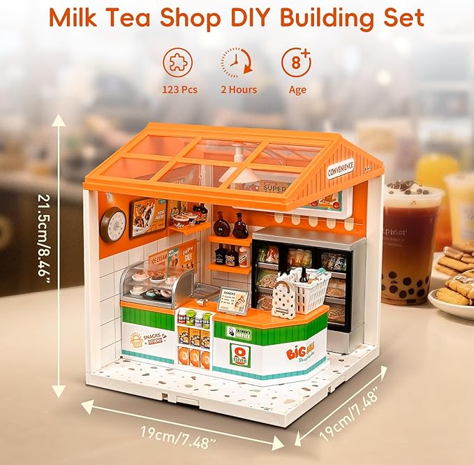 Hallisun LED Building Blocks for Adults, 1:24 DIY Miniature Dollhouse Kits with Roof & Dustproof Cover, Tiny House Toy Building Sets for Kids Ages 8-12-15, Birthday Hobbies Gift for Men Women Boy Girl