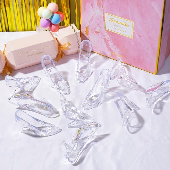 ZYFLSQ 24 Pieces Mini Plastic Cinderella Slippers 3.5 Inch Glass Heels Princess for Wedding Birthday Party Table Favors Decoration (Clear)