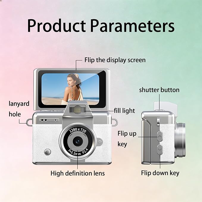 Pyxfeiiu Mini Keychain Camera,1080p Video Mini Digital Camera,Retro Flip Screen Small Bodycam,with Adapter and 32GB Card (Expandable to 128GB),USB Charging Long Battery Life for Kid,Travel,Vlog