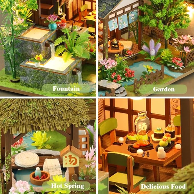 Yuzhen DIY Miniature Dollhouse with Furniture and LED Lights, Japanese Style Wooden Dollhouse Includes Dustcover and Music Movement, Exquisite Home Decor