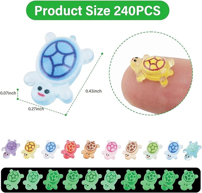 240pcs Luminous Mini Resin Turtles, Glow in the Dark Tiny Sea Turtle Animals Bulk to Hide Miniature Figures Small Plastic Ocean Animal for Fairy Garden Micro Landscaping Dollhouse Home Decor Crafts