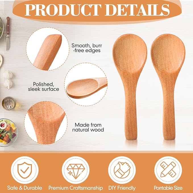 Boao 200 Pcs Small Wooden Spoons, 3.5'' L, Mini Wood Natural Tiny Spoons Wooden Little Teaspoons for Jars Sugar Creamer Honey Spices Salt Kitchen Supplies (Light Brown)