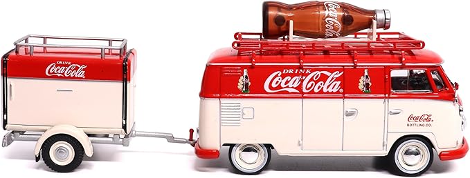 Motor city classics Coca-Cola Diecast Collectible | 1960 Volkswagen Kombi T1 with Trailer 1:43 Scale Model 443060 Officially Licensed