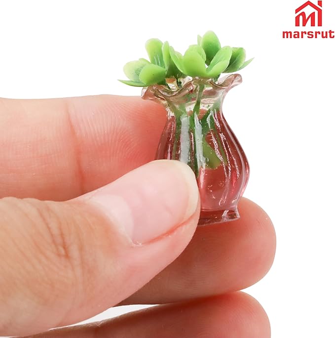 8Pcs Miniature Plants for Dollhouse 1/12 Scale, Mini Flower Pots and Glass Vases Bulk Set, Tiny Potted Succulent Buds Accessories for, Micro Landscape, Garden, DIY Crafts, Table Festival Decoration