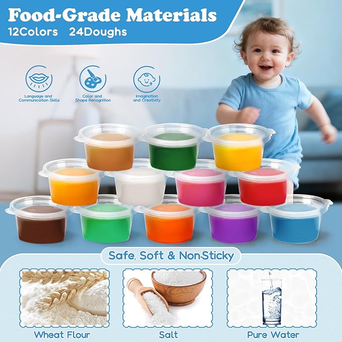 85 PCS 3 in 1 Dough Sets for Kids Ages 3-4-8, Art Crafts Dough Tools Kit, Train Engine Noodle Playset, Hamburger Machine, Dessert Rack, Kitchen Creations Food Play Toys Boys Girls