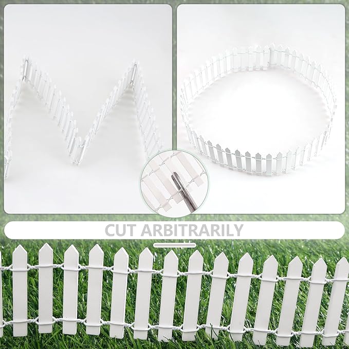 Mini Fairy Garden Fence, 35.5 Inch Cuttable Small Wood Picket Fence, DIY Miniature Accessories Decoration for Dollhouse, Crafts, Vegetable Platter, Cake(White)