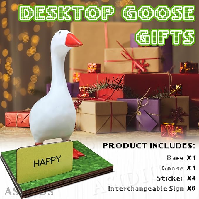 Desk Goose Magnetic Goose Key Holder, Desk Goose 7 Inches Desktop Goose with 1 Pixel Base & 6 Mood Signs for Funny Desk Decor, Cute Office & Home Decor for Christmas Gifts (Goose Set)
