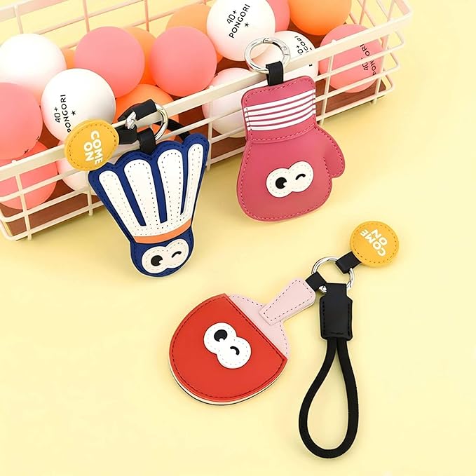 MemeChic Mini Table Tennis Paddle Keychain ，Cute PU Leather Ping Pong Racket Bag Charm & Car Keychain Holder, Unique Gift for Men & Women