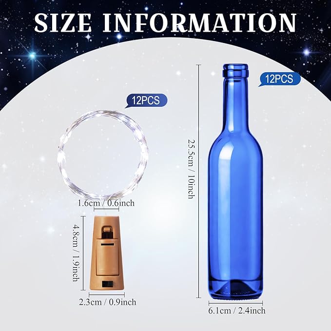 Rtteri 12 Sets Small Empty Wine Bottles with Cork Lights Centerpiece and 30 LED Battery Operated Cork Lights for Birthday Wedding Party Decoration(375 ml,Blue Bottle)