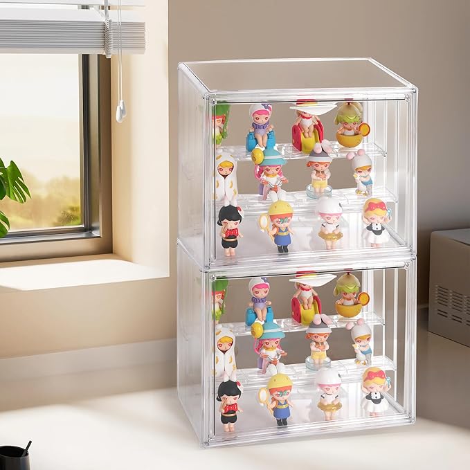 Clear Acrylic Display Case, 3 Tier Acrylic Blind Box for Figures, Dustproof Storage Organizer with Magnetic Door for Action Figures, Stackable Collectibiles Showcase for Doll Toy Car Model