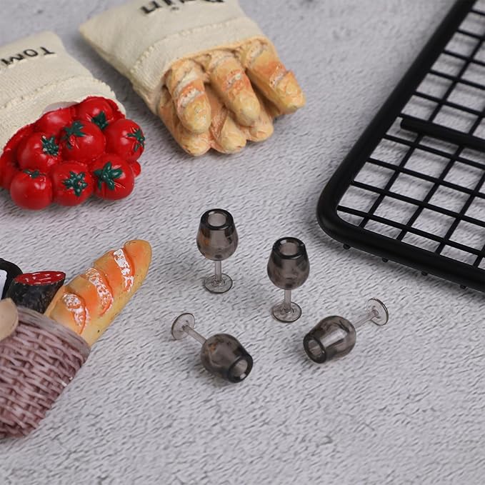 10pcs Miniature Dollhouse Wine Glasses Kids Dollhouse Kitchen Accessories Miniature Cocktail Glasses Decoration