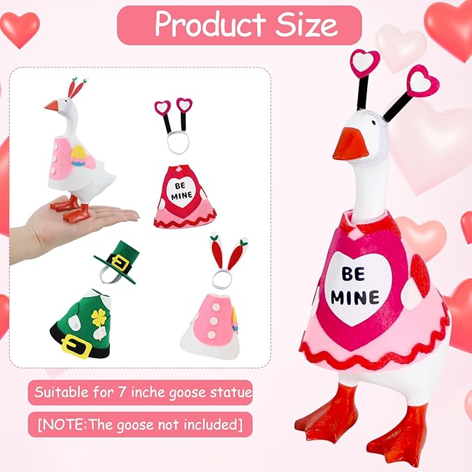 6 PCS 7 Inch Desk Goose Outfits, Valentine's Day, Easter and St. Patrick's Day Desk Goose Costumes Accessories, Spring Holiday Decor for Magnetic Desktop Goose Statues Office and Home Table