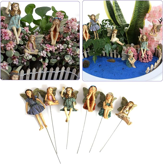 KOCNYDEY Miniature Fairies Figurines (6pcs) - Decor for Outdoor & Indoor Gardens & Homes, Vintage Resin, Lovely
