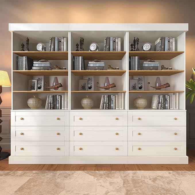 71" Tall Farmhouse Kitchen Pantry, Large Storage Cabinet with Adjustable Shelves and 3 Drawers, White Versatile Hutch for Dining Room and Living Room, 3 Pcs